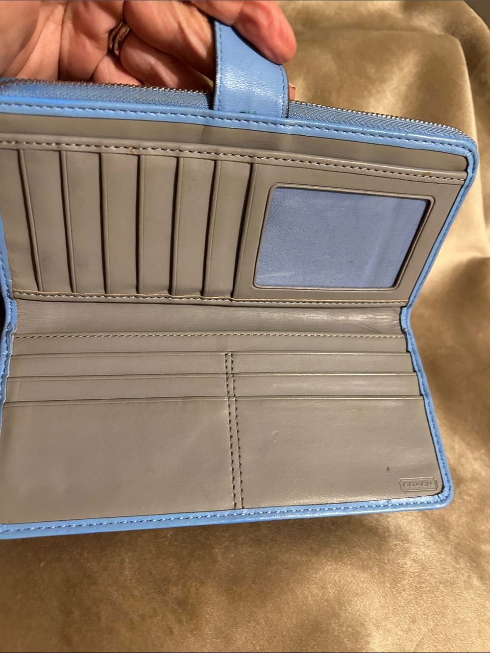 Coach Perforated Leather Zip Around Light Blue Wallet - Picture 8 of 11